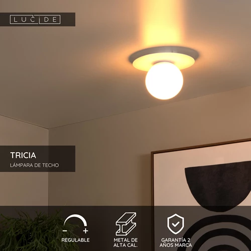 Lucide TRICIA - Lámpara de techo - Ø 25 cm - 1xE27 - Blanco - USP